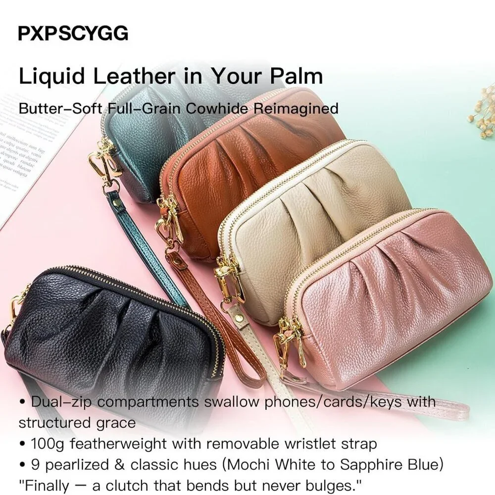 Leather Wristlet Wallet Women Compact Clutch Purse Gift Idea
